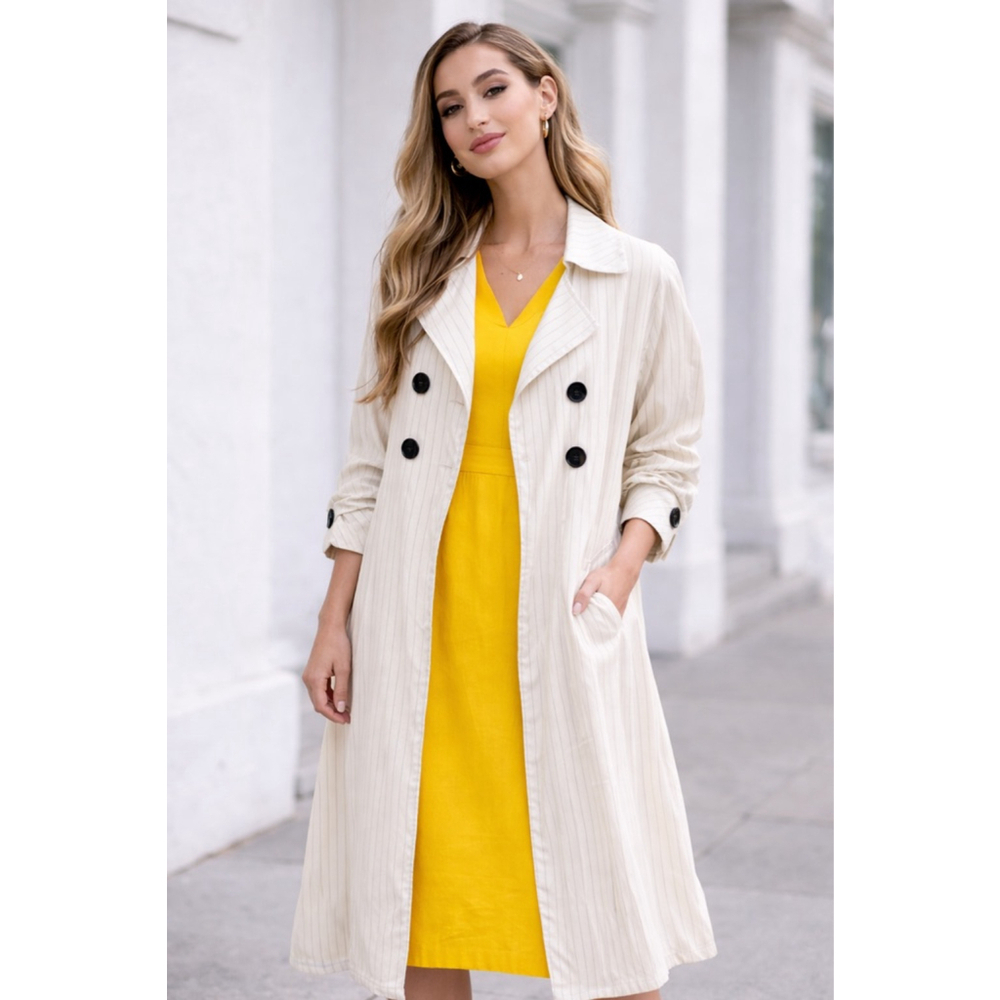 Self-Portrait x Revolve Pinstripe Trench Coat Button Duster White Women’s Large